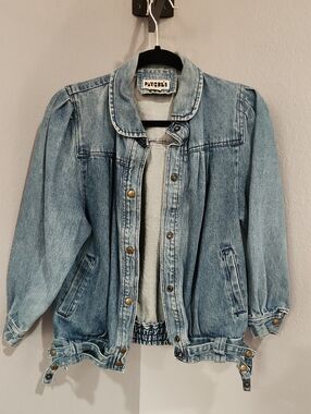 Vintage 1980s / Early 1990s Patches Rigid Denim Bomber Jacket